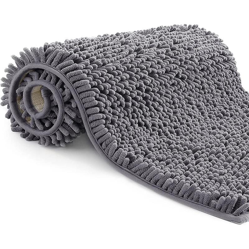 Chenille Bathroom Rug Mat Non-Slip Bath Mat Machine Washable Absorbent Microfiber Bath Mat for Shower Bath Toilet