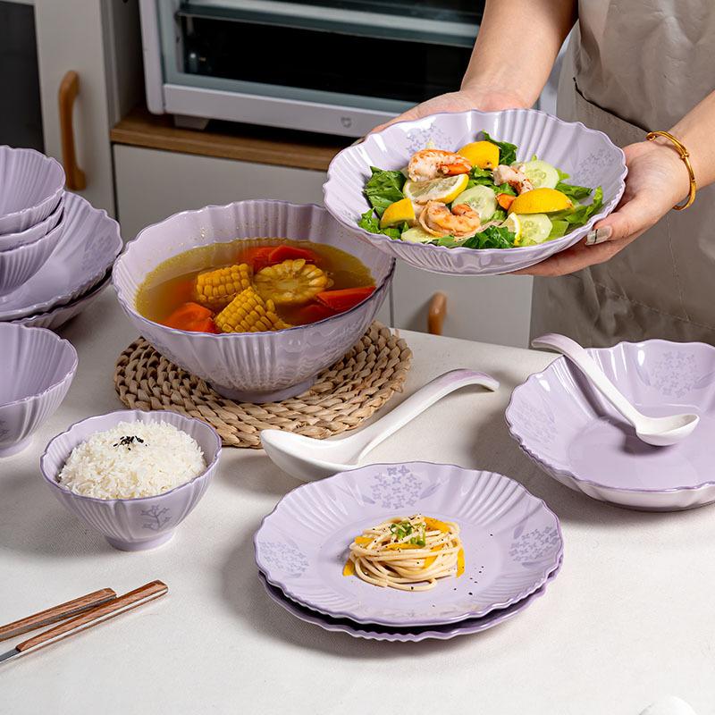 Фиолетовый Ландыш Рисовая Пиала Подглазурная Роспись Бытовая Посуда Премиальный Керамический Набор Пиал