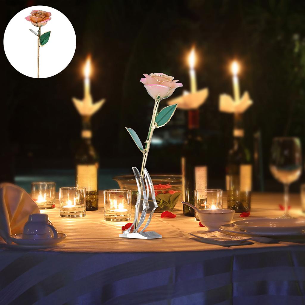 Pink White 24k Gift Gold Rose Forever Long Stem Dipped Rose Handcrafted Gift