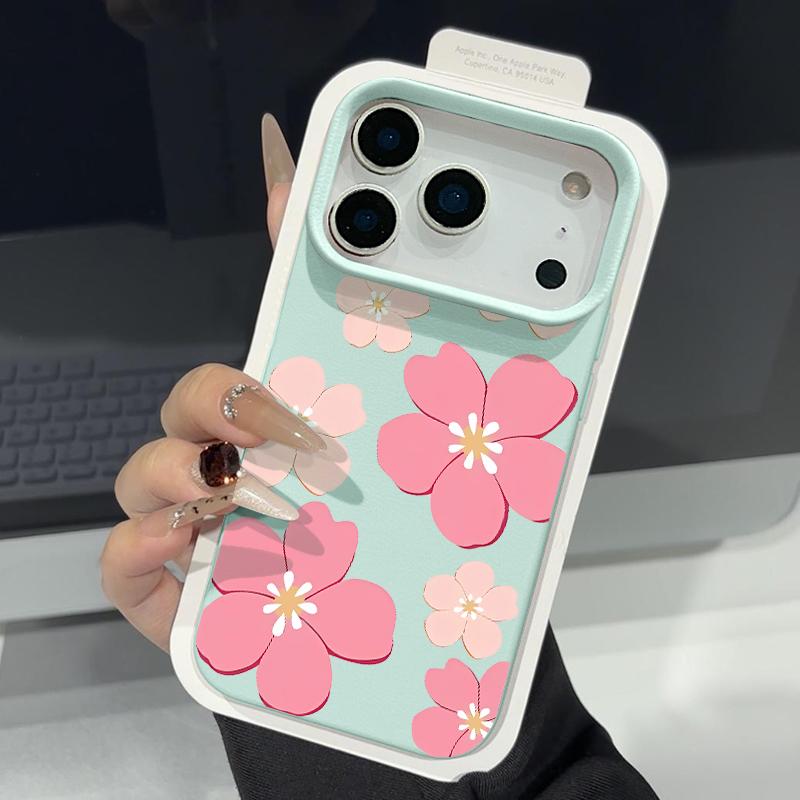 Чехол со свежим узором «Цветущая вишня» для iPhone 17 Pro Max, кожаная текстура, мягкий силиконовый чехол для iPhone 16 15 14 13 Pro 12 11 16E Air