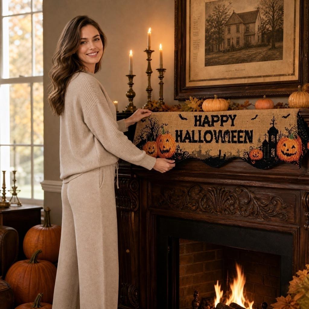 Halloween Mantel Scarf for Fireplace, Personalized Custom Decor for Living Room Kitchen, 78.7 19.6 Inches