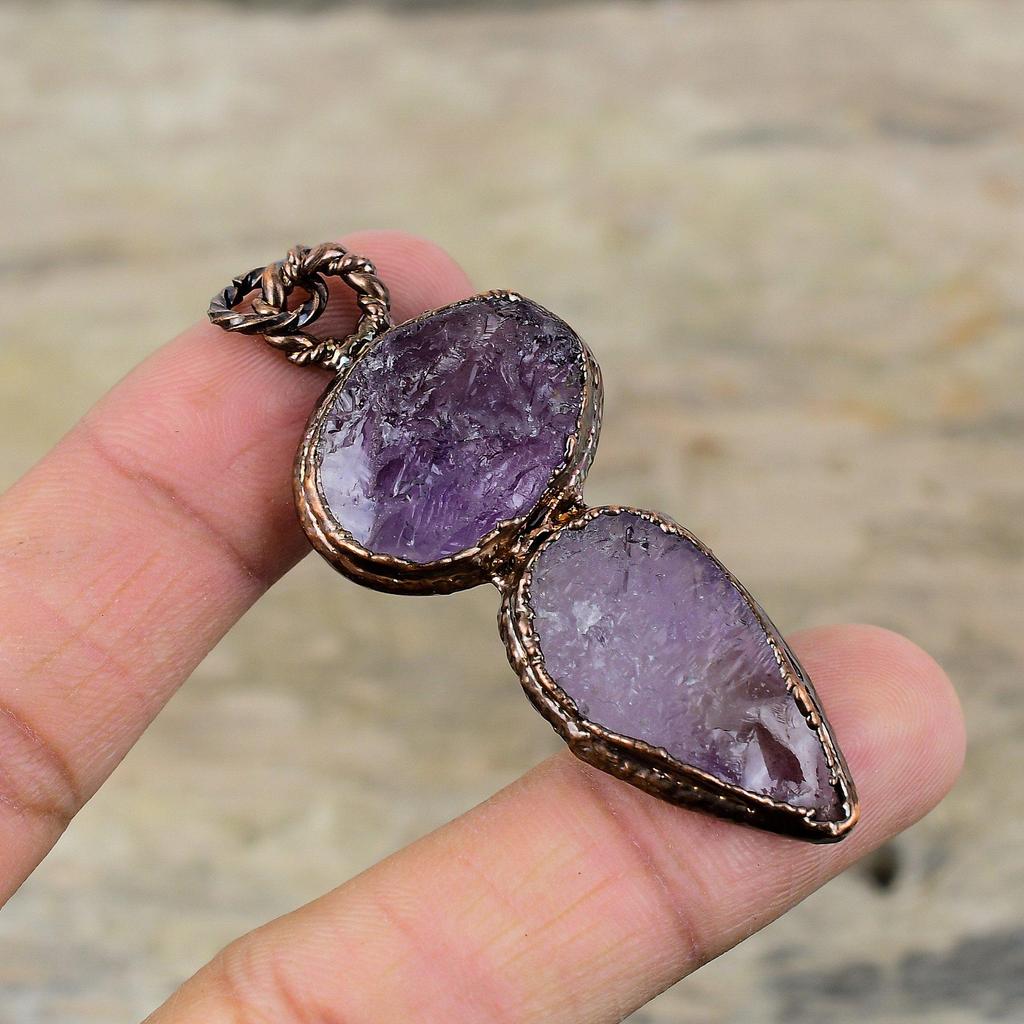 Африканский аметист грубый кулон гальванопластическая медная подвеска драгоценный камень кулон гальванопластическая бижутерия кулон ручной работы медная бижутерия для подарка