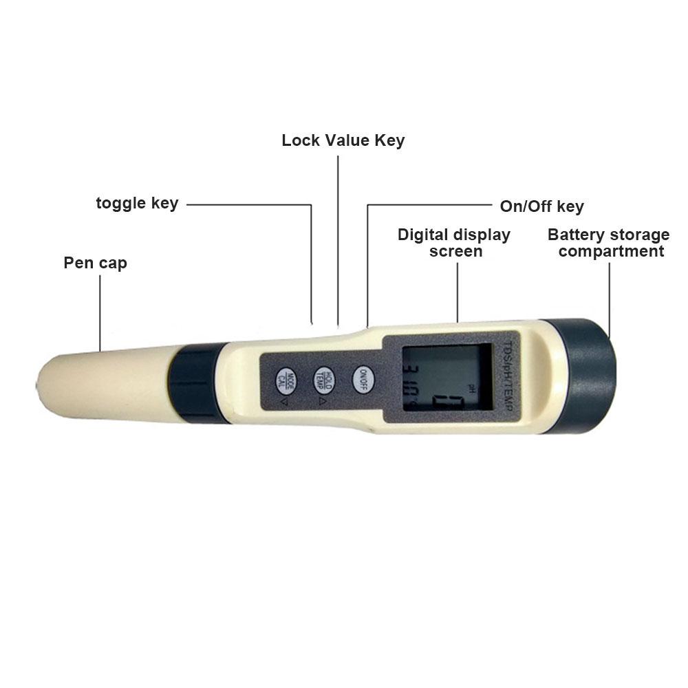Ручка для проверки воды TDS-PH-Temp Высокоточный водонепроницаемый тестер для питьевой воды в аквариумах