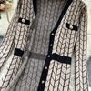Long Sleeve Knit Sweater Dress Women Autumn Fashion Geometric Pattern Single Breasted Elegant Knitting Office Party Dresses