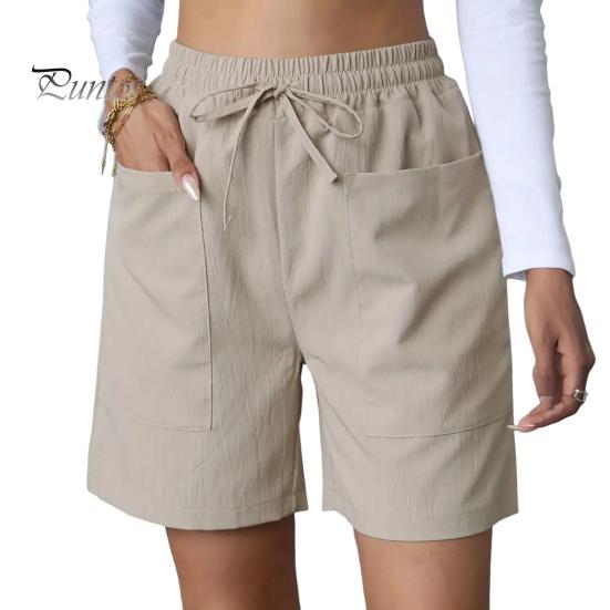 Женские летние шорты, повседневные, эластичные, средней талии, с карманами, широкие спортивные брюки на шнурке, одежда для фитнеса