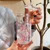 Bow Tie Plastic Straw Cup Cute Pink Cup Tumbler Mason Jar Shaped Water Bottle With Lids For Iced Coffee Juice Drinking Cup Gift