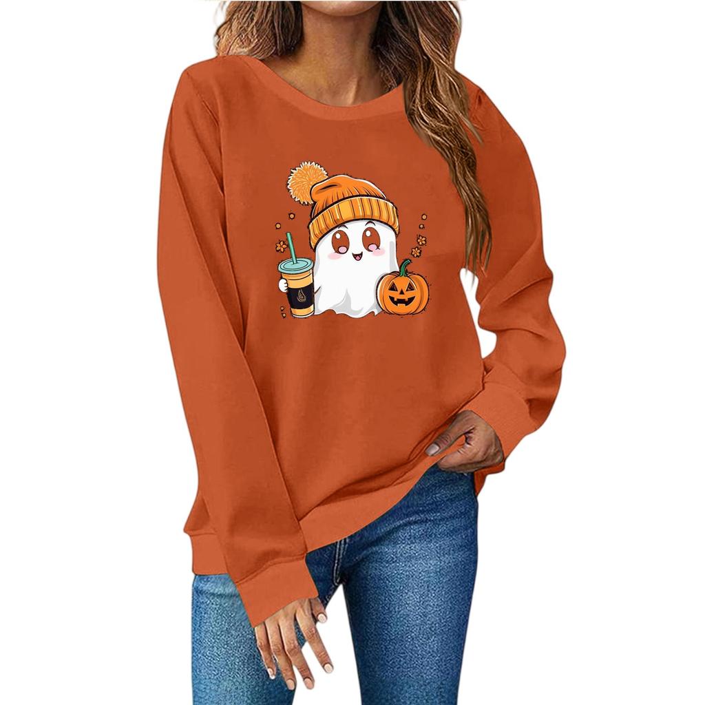 Женская мода повседневный принт повседневный длинный рукав круглый вырез толстовка топ