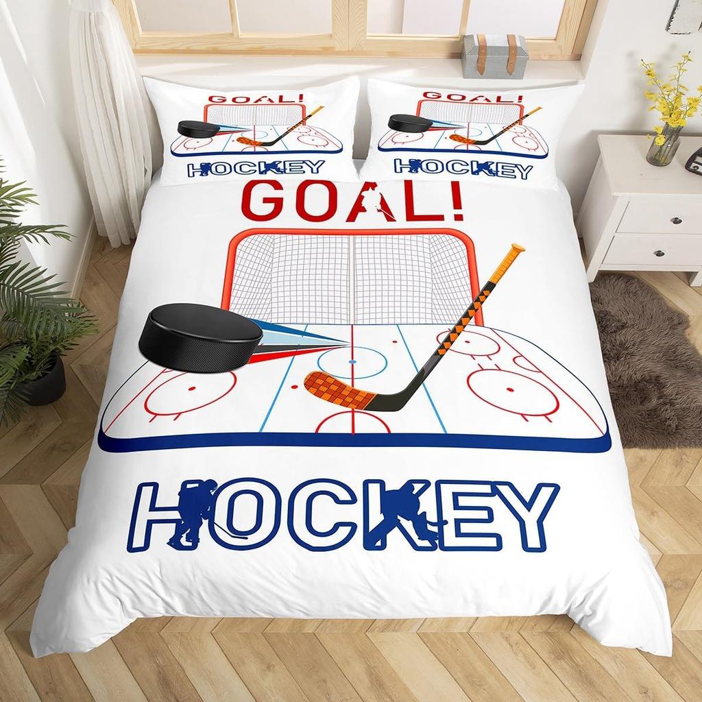 Пододеяльник для хоккея с шайбой Твин Квин для детей мальчиков девочек юношей Зимние ледовые виды спорта Игры Пододеяльник Шлем Коньки Постельный комплект