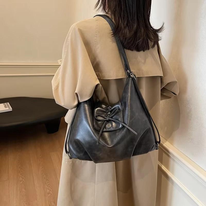Сумки на плечо из кожи с бантом для женщин, новые осенне-зимние, роскошные, большой емкости, трендовые ретро-сумки