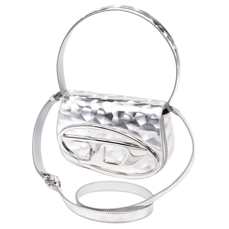 DIESEL Mirror Effect Chain Polyurethane Shoulder Crossbody Handbag Women handbag Silver X08396P6714H0535