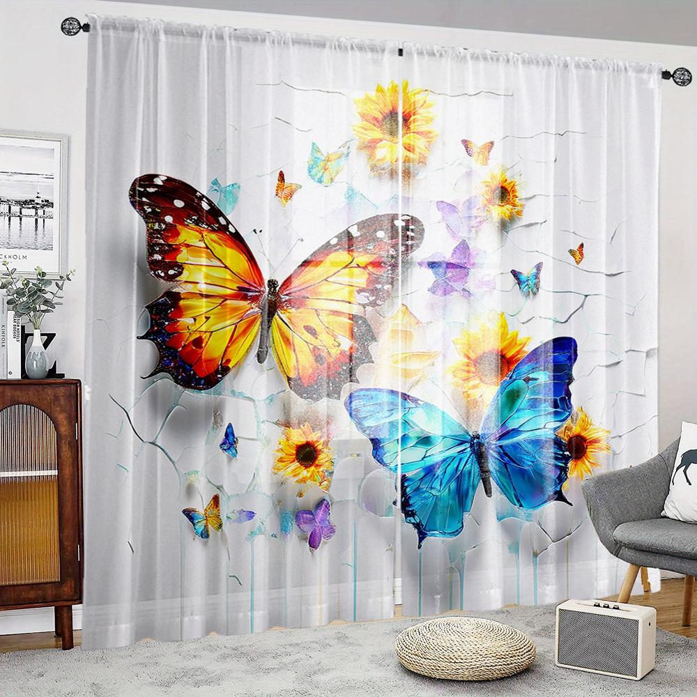 2 шт. HD цифровая красочная бабочка жизнь цветок напечатанный экран окна домашний декор стиль украшения гостиная спальня стержень через