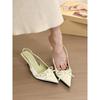Beautiful To the Point of Aphasia! Pointed Satin Bow Bag Head Empty Sandals Women's Spring Gentle High-heeled Single Shoes