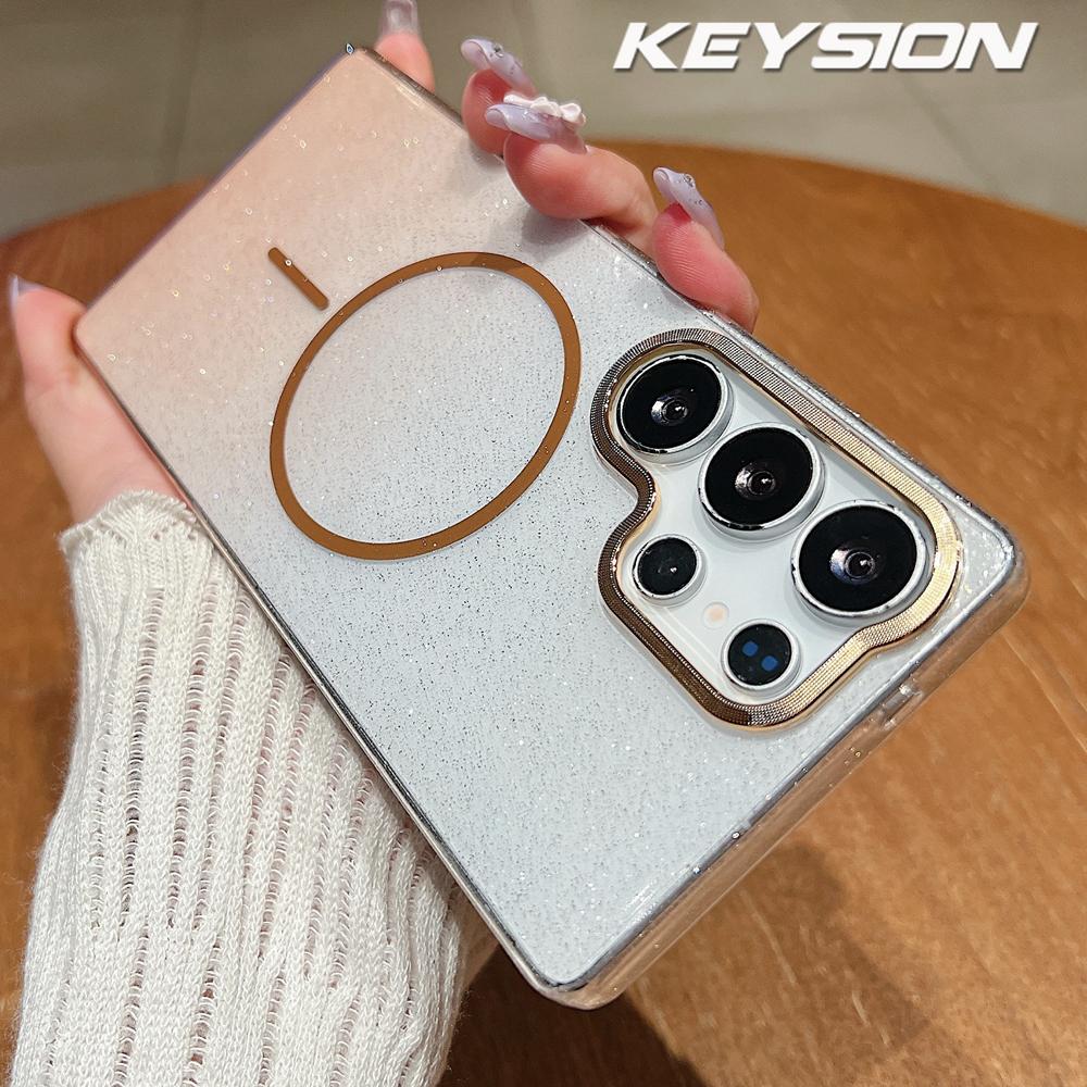 KEYSION Роскошный градиентный блестящий магнитный чехол для телефона для Samsung S22 S23 S25 Ultra S25+ Edge S24 FE Беспроводная зарядка Противоударный чехол