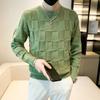 Korean Autumn/Winter New Sweaters Men's O-Neck Solid Chessboard Pattern Fashion Casual Loose Long Sleeve Pullovers Knitted Tops