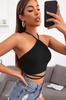 Women's Fashion New Blouse Female Black Backless Halter Neck Crop Top Blouse