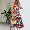 V-neck Sleeveless Beach Dress Women Casual Summer Flower Printed Dress 2023 Elegant High Waist Party Slip Dress Vestidos 25281