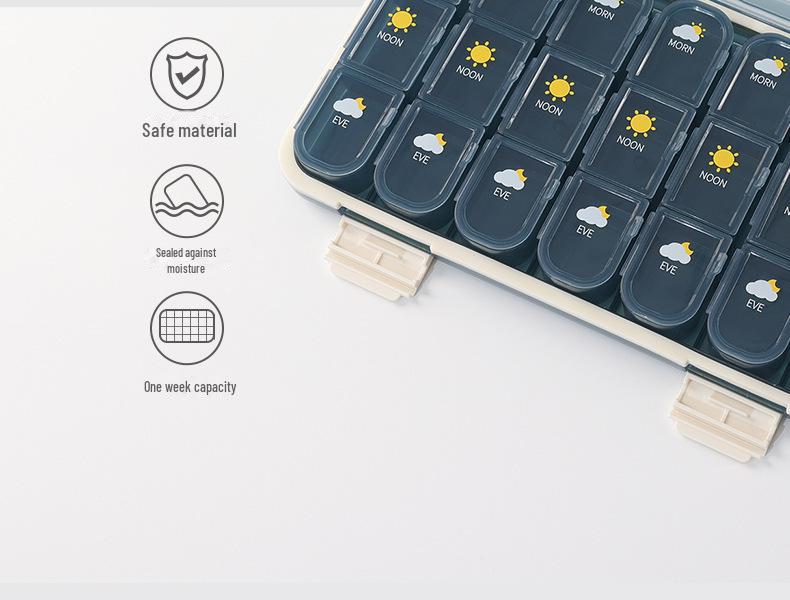 Портативный органайзер для таблеток на 7 дней утром и вечером с напоминанием о приеме пищи и большой емкостью
