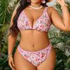 2024 Floral Triangle Cup Plus Size Bikini - European & American Style Tie-Up Swimsuit for Women