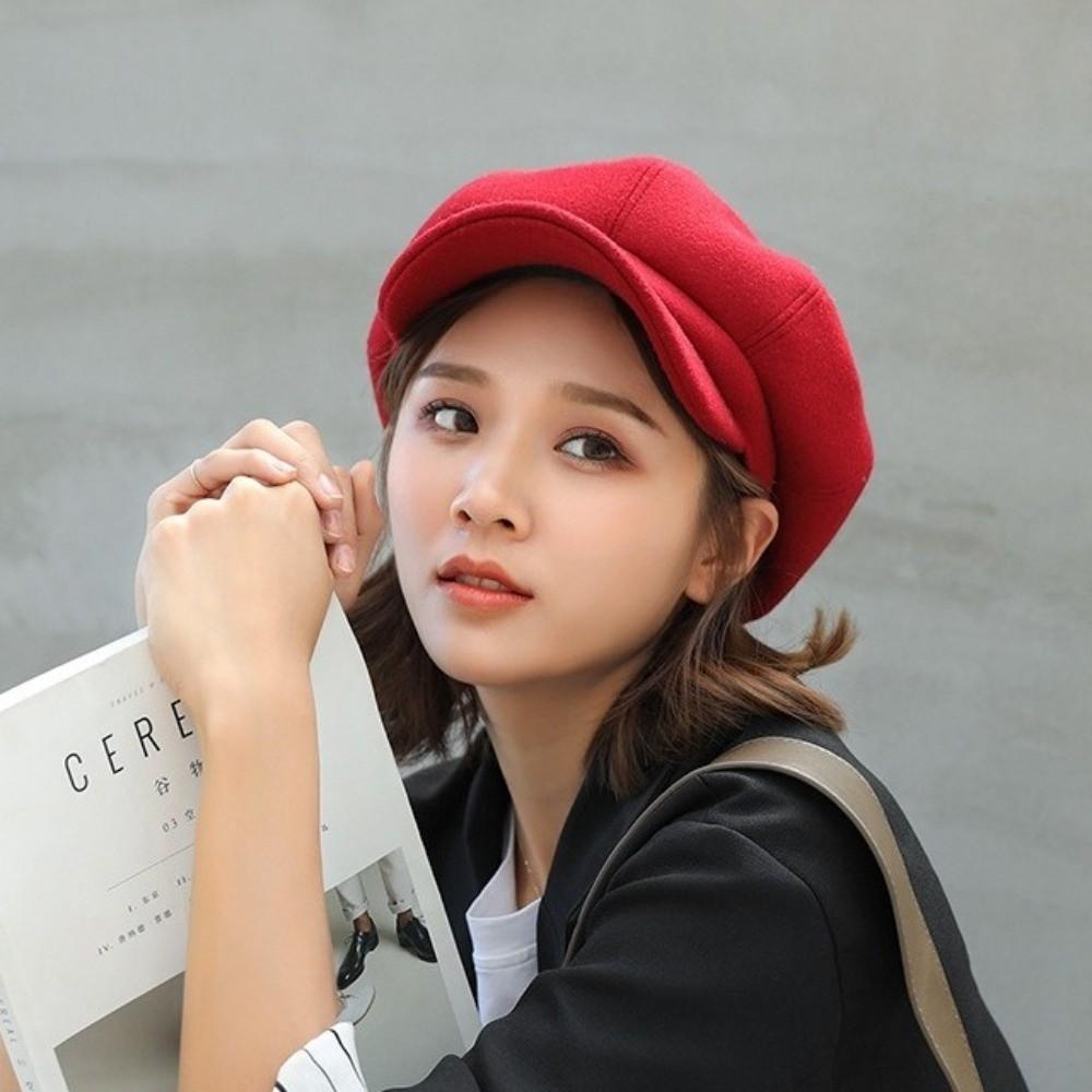 Ear Protection Woolen Octagonal Hat Solid Color Painter Caps Casual British Berets  Winter