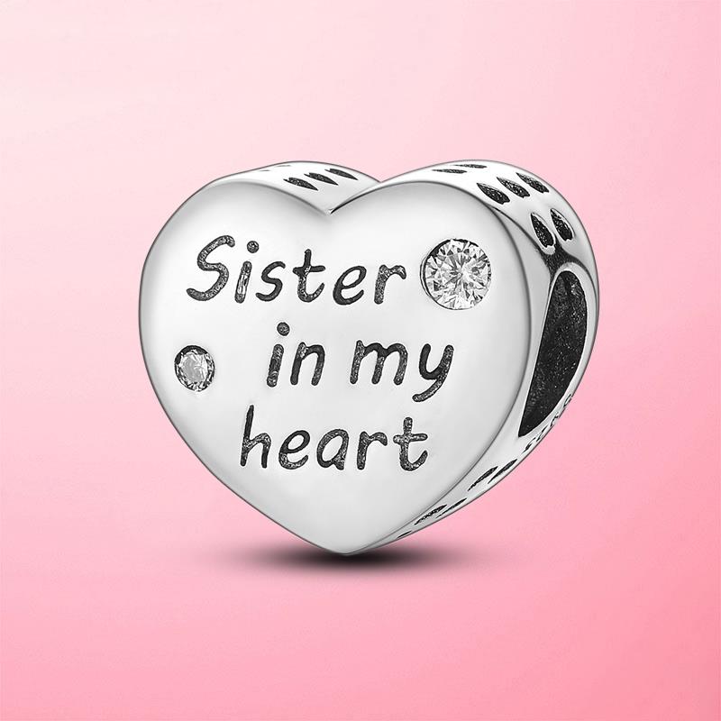 Sister Love Heart Pendant Charms Dangle Fit Brand Bracelet Necklace Jewelry for Sister Gift