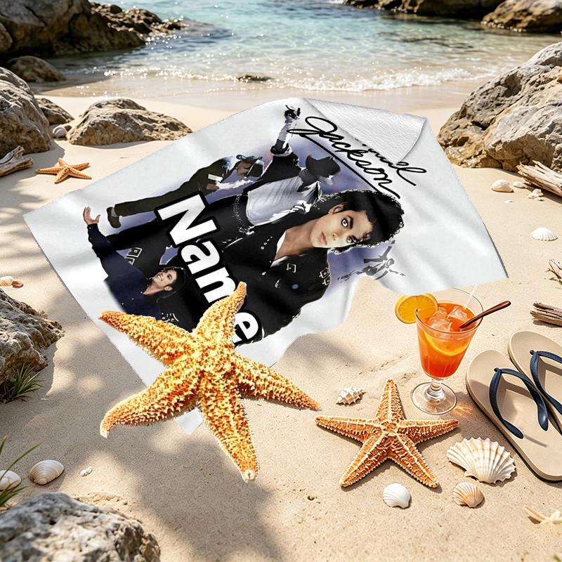 Custom Name Personalized Michael Jackson Print Beach Towel, for Trip Camping Beach Party Home Decor, Birthday Gift for Family & Friends