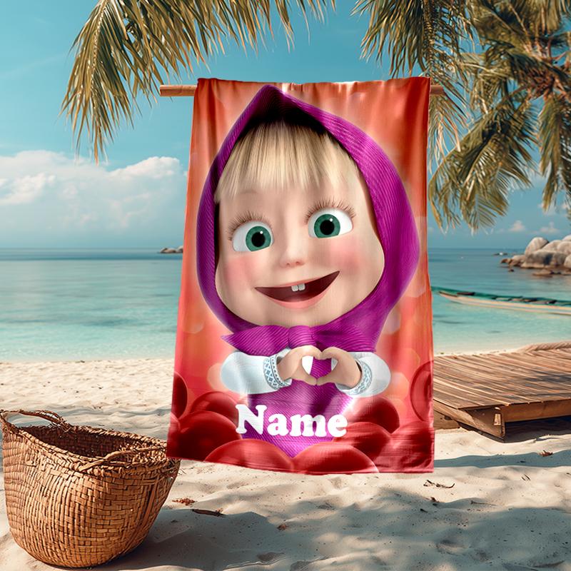 Custom Name Ultra-Soft Beach Towel with Masha Theme,Ideal for Pool - Camping, Diving - Perfect Travel Essential, Vibrant Beach Towel.