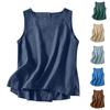 Women's Solid Color Cotton Linen Bottom Shirt Vest Loose Sleeveless Split Top