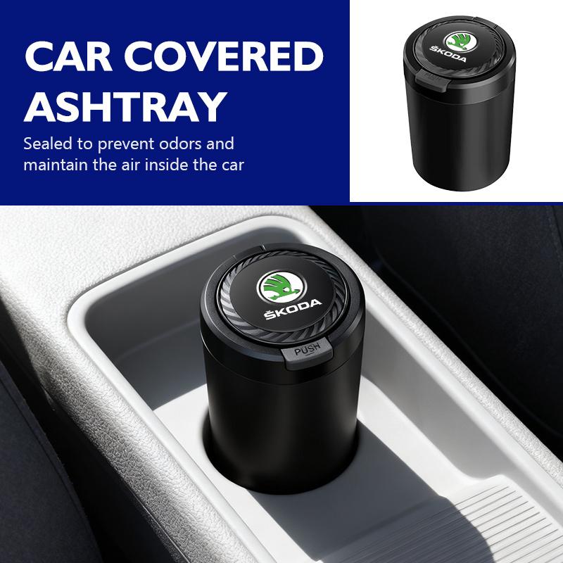 HGWE4 For Skoda Portable Luminous Car Ashtray Auto interior accessories Kamiq MK3 Roomster Rapid Kodiaq Karoq Fabia Enyaq