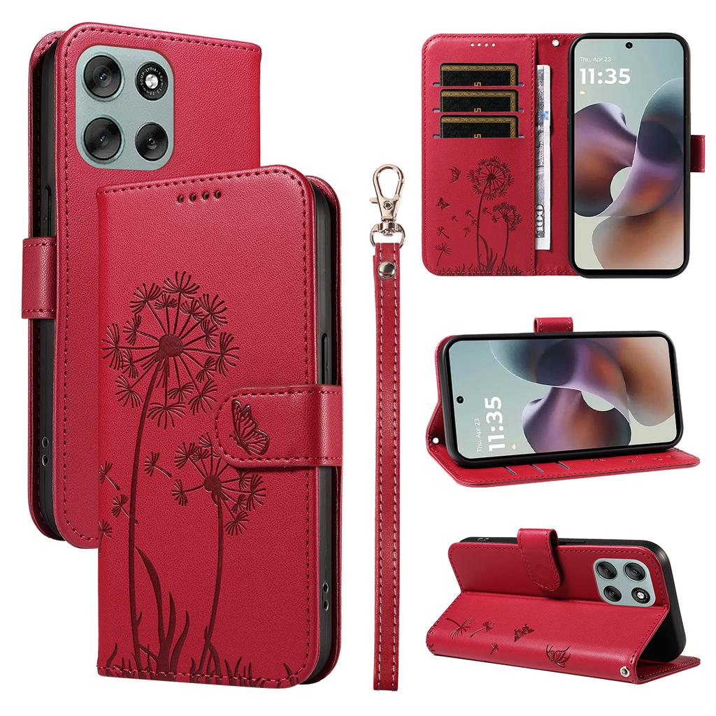 For Motorola Moto G56 5G Leather Wallet Case with Strap Dandelion Imprint Phone Stand Cover