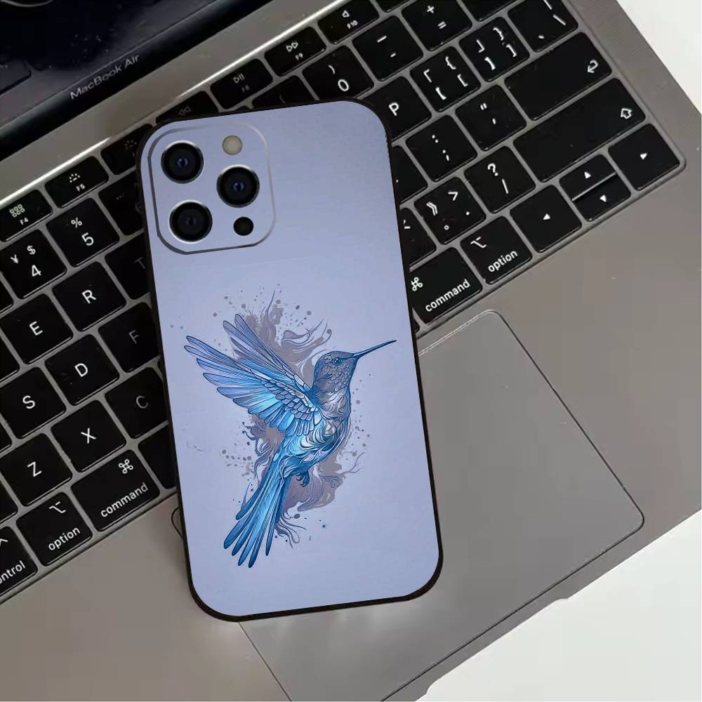 Bird Hummingbird painting Phone Case For iPhone 17,16,15,14,13,12,11 Plus,Pro Max,XS,Soft Silicone Black Cover
