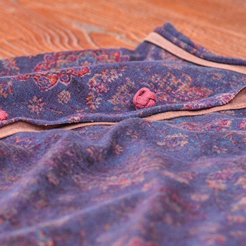 Johnature Женские футболки с цветочным принтом в китайском стиле, свободные топы с круглым вырезом и длинными рукавами, винтажные женские футболки с весенними пуговицами