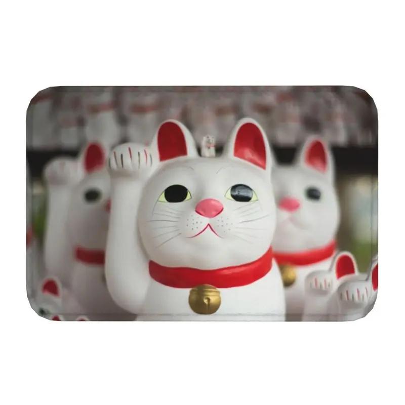Custom Kawaii Maneki Neko Lucky Cat Doormat Non-Slip Entrance Bath Kitchen Floor Door Mat Japanese Geisha Art Garden Carpet Rug