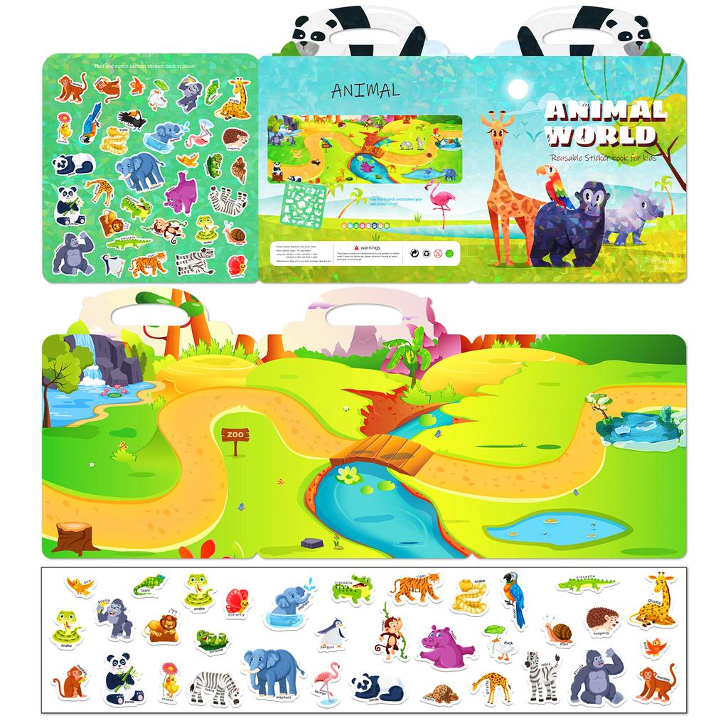 DIY Children's Zoo Jelly Quiet Book Early Education Concentration Development Repeatedly Sticking Zoo Jelly Sticker Book