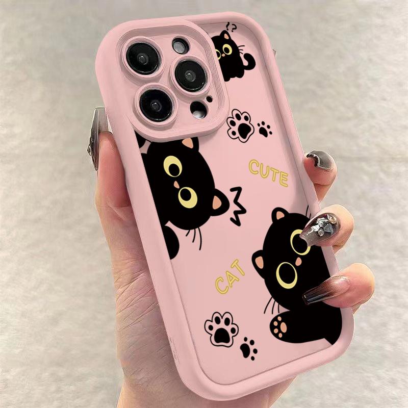 Милый черный кот силиконовый чехол для iPhone 16 15 13 12 11 14 Pro Max Mini 14 16 Plus SE2 8 7 Plus X XS XR Ударопрочные задние крышки
