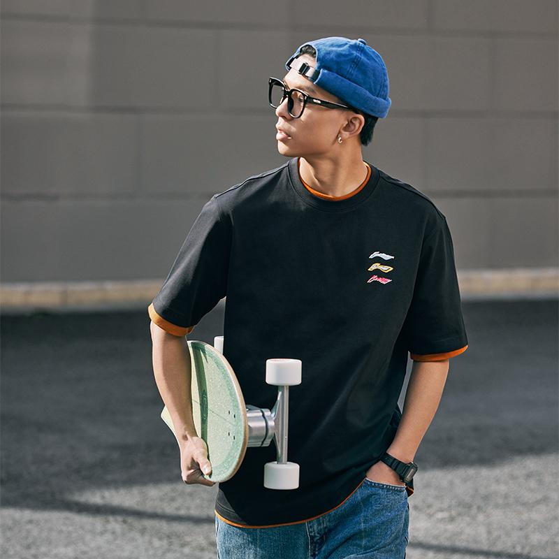 Li-Ning Быстросохнущая повседневная спортивная футболка Cool Tea с принтом логотипа и рукавами с заниженными плечами, мужские топы черного цвета AHSU709-1