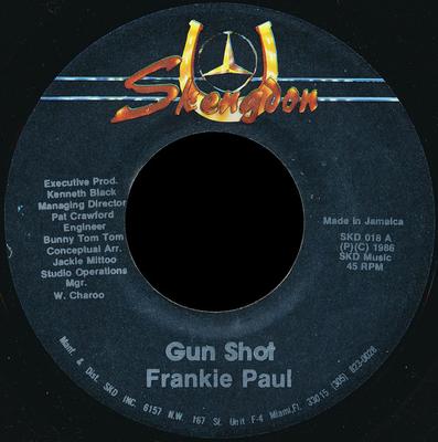 7-дюймовая пластинка ФРЭНКИ ПОЛ - Gun Shot SKD018 Skengdon 1986 Ямайка Регги, Ска и Даб Б/У