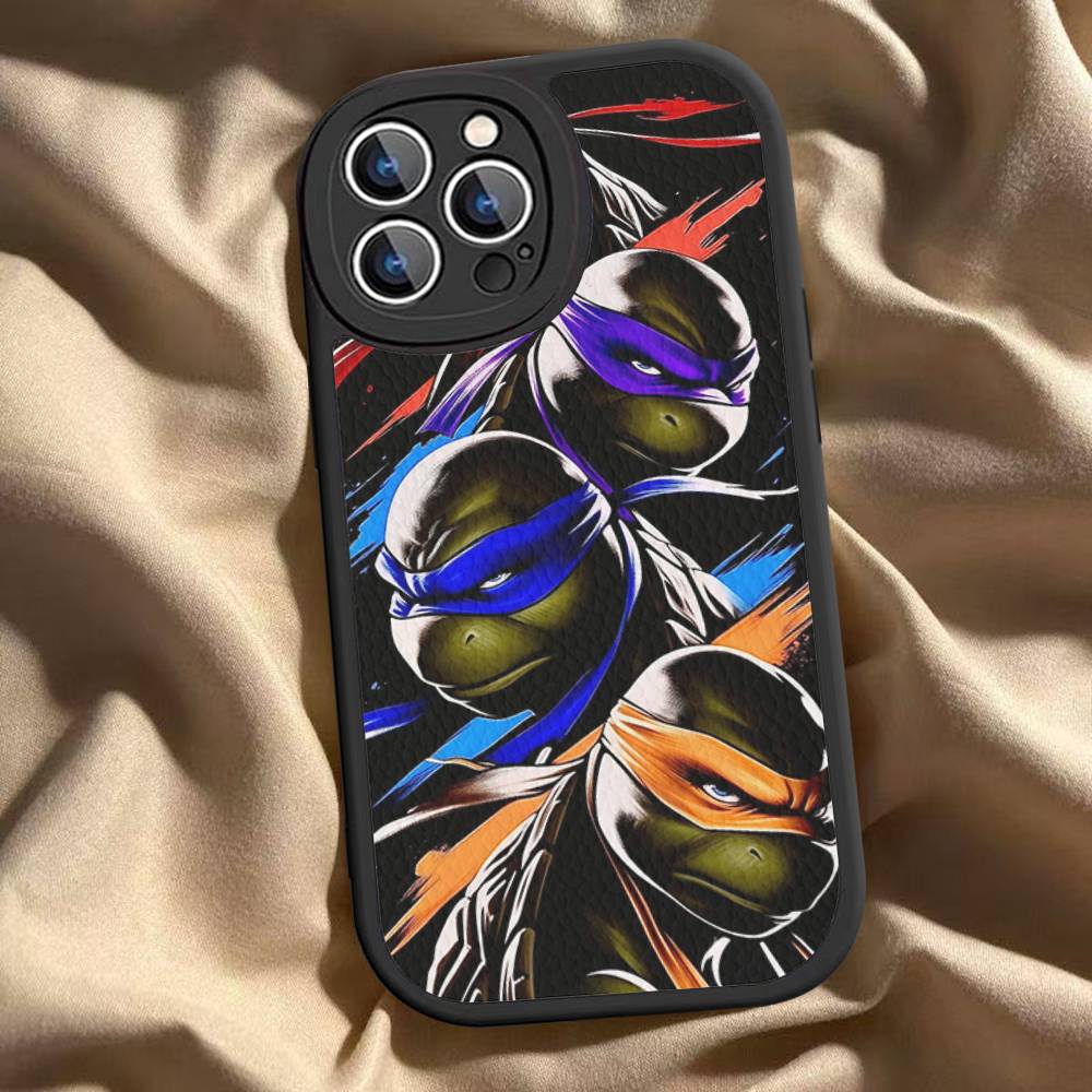 Cartoon N-Ninja T-Turtles Leather Phone Case For IPhone 16 15 14 17 Pro Max 11 12 Mini Plus Soft Shell