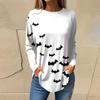 Женская свободная футболка с длинным рукавом с круглым вырезом и принтом, верхний пуловер