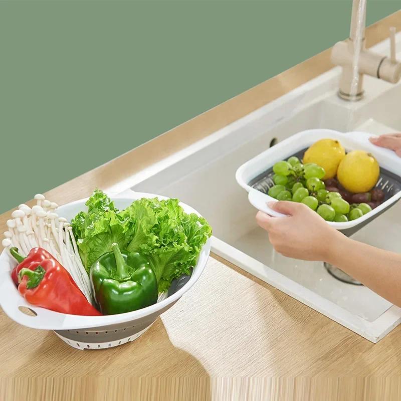 Силиконовая кухонная складная корзина для хранения, складной дуршлаг, сито для фруктов и овощей, кухонный фильтр для сушки, органайзер