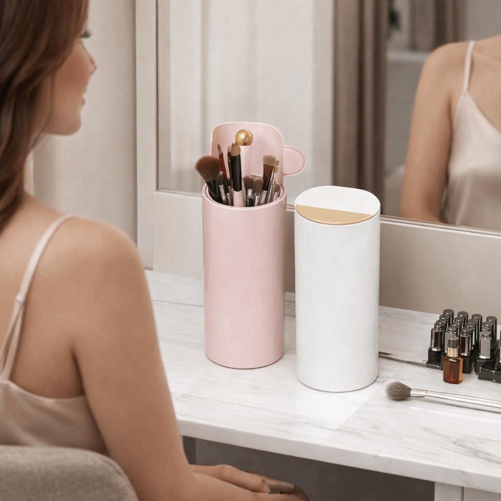 4 Slots Automatic Lifting Makeup Brush Holder Dust-proof Waterproof Makeup Brush Storage Tube Large Capacity Plastic