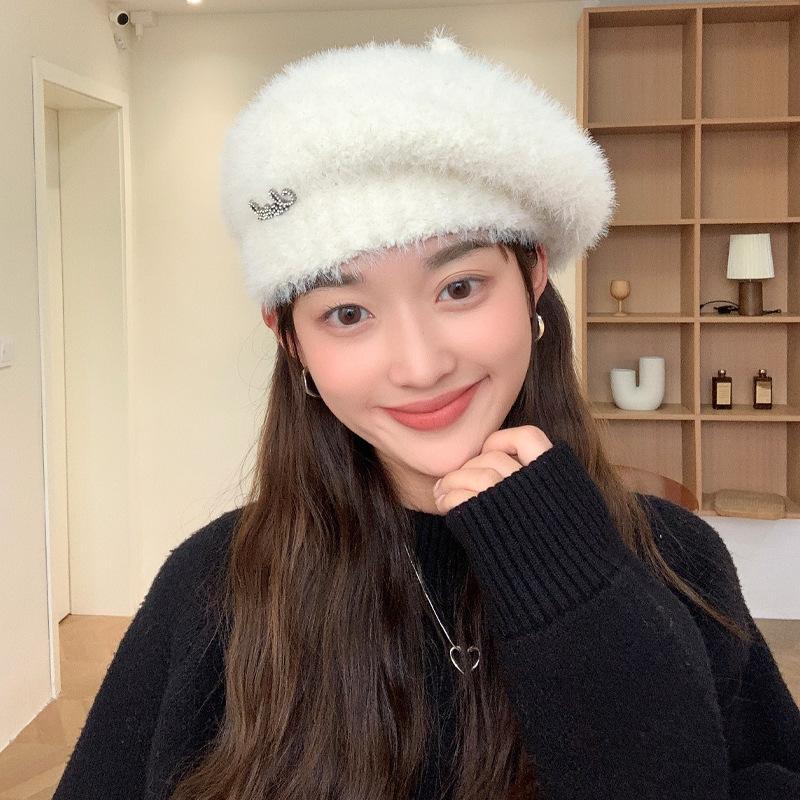 Новинка сезона, женская шапка с инкрустированными бриллиантами, вязаный шерстяной берет с алфавитом, зимняя теплая шапка-тыква Tide