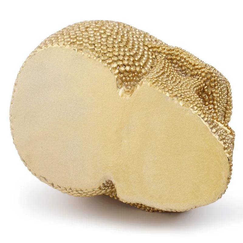 1pc, Resin Sparkling Golden Skull Statue With Intricate Detailing For Office Decoration Or Halloween Party