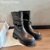 Платформа Женские Массивные Ботильоны Мода Средний Каблук Кожаная Обувь Новый Бренд 2025 Тренд Зима Готика Мотоциклетные Боты Женские