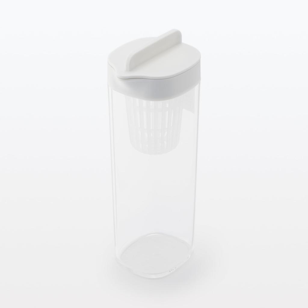 MUJI Water Bottle with MDC48A2A Horizontally-Standing Strainer, White, Approx. 1L,