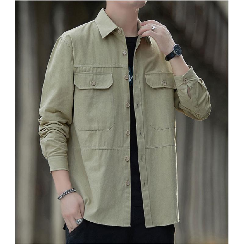 Men's pure cotton shirt, 2026 autumn new style, workwear long-sleeve casual Hong Kong style loose shirt jacket, versatile top
