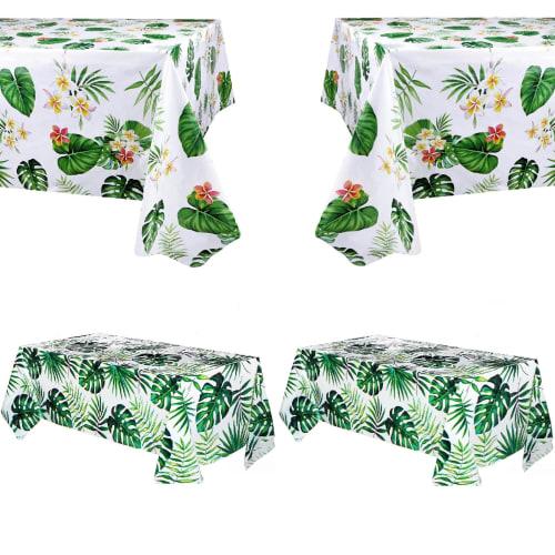 DIFEIUKI Hawaiian Tablecloths, Pack of 4, Tropical Monstera and Plumeria Prints, Hawaiian-inspired Table Covers with Flowers and Palm Leaves, Stylish,