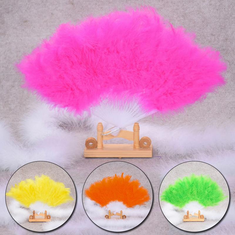 1PC Dance Props Classical Women Showgirl Home Decorative Fluffy Feather Fans Folding Fans Hand Fan Wedding Party