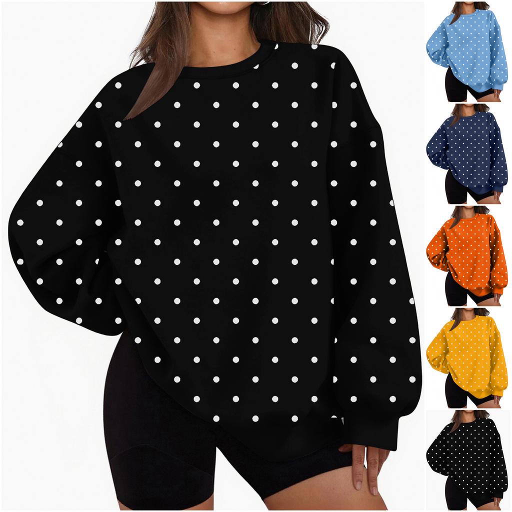 Women's Polka Dot Lightweight Crewneck Sweatshirt Casual Trendy Pullover Top