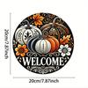 Pumpkin Wreath Aluminum Sign. Black & White Striped Decor for Halloween & Christmas.