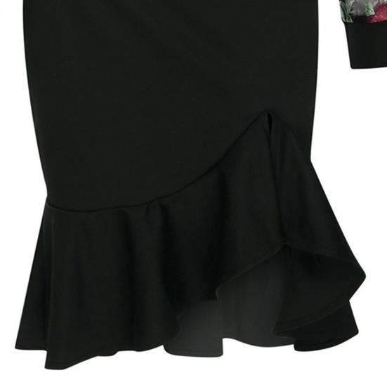 Леди Нижние Юбки Плюс Размер Торжественное Платье Вышивка Оборками Подол Весна Осень Платье с Цветочным Узором и Блестками Разделенный Подол Платье для Свадьбы